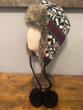 Trapper Hat Faux Fur Nordic Fair Isle Ski Snowboard Ear Flap Pom Pom Screamer